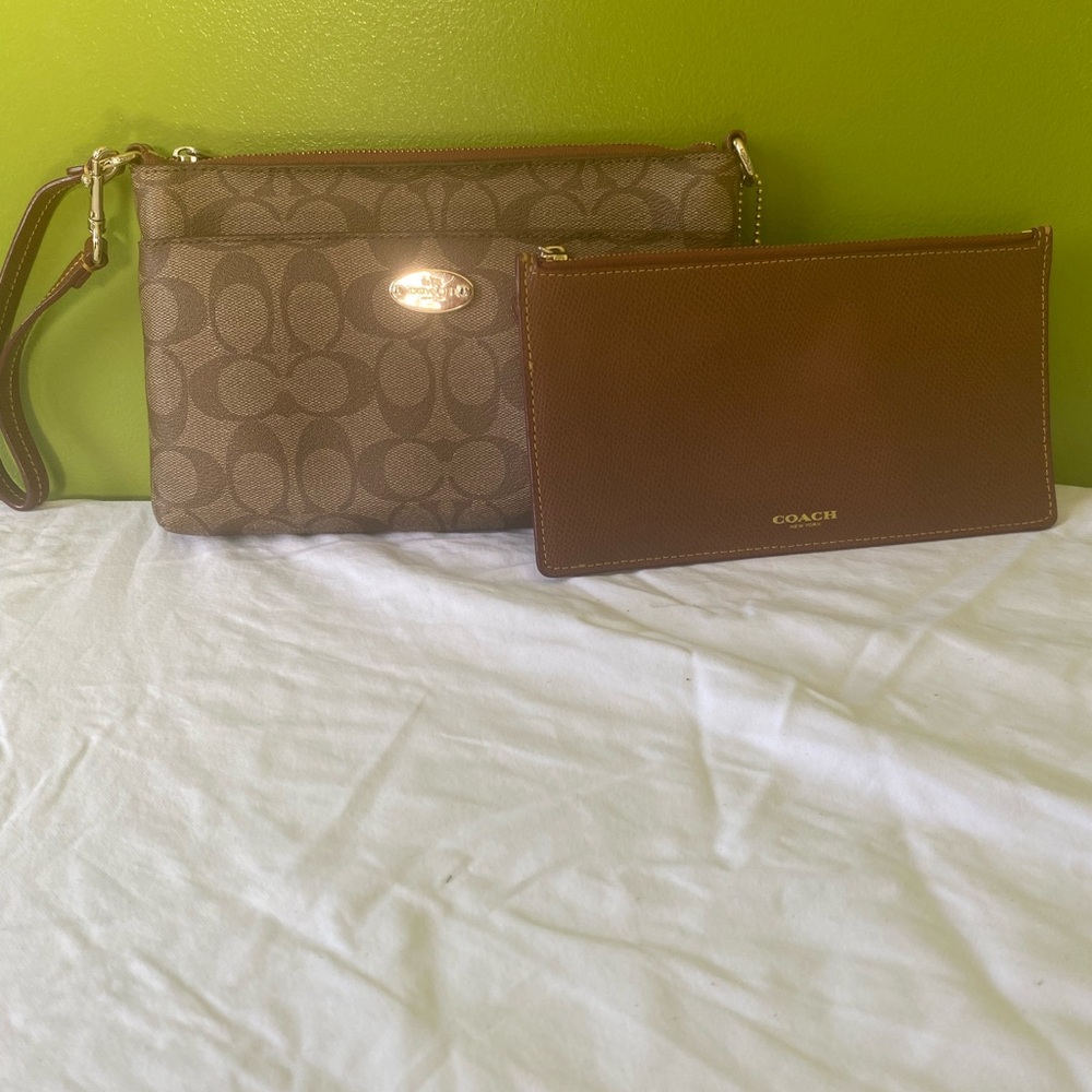 Coach Brown Leather Wristlet Clutch
